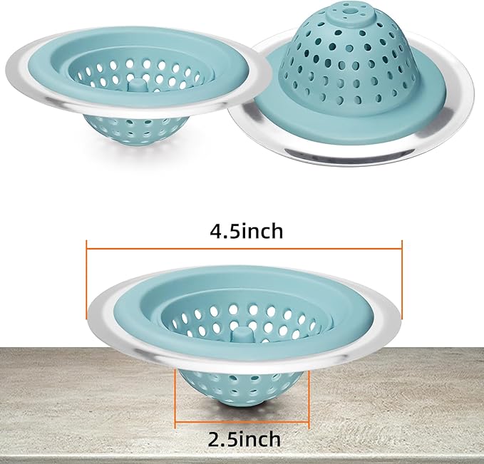 2 PCS Kitchen Stainless Silicone Sink Strainer, 4.5 inch Diameter… (Baby Blue)