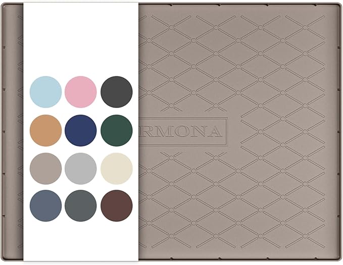 URMONA 28" x 19" Waterproof Silicone Mat in Multiple Sizes & Colors, Under Sink Mat for Kitchen & Bathroom, Pet Food Pad for Dogs & Cats, Kitchen Cabinet Liner, Multi-Purpose for Storage (Beige)