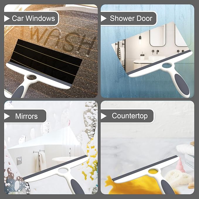 EHOMGUI Shower Squeegee for Glass Doors & Walls - 10" Squeegee with Adhesive Hook - Pack of 2/Gray