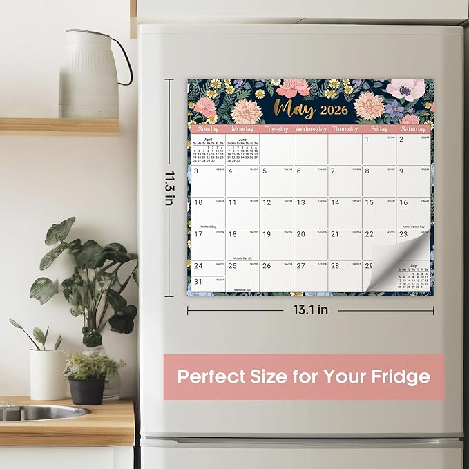 Aesthetic 2026-2027 Magnetic Calendar for Refrigerator, 21-Month Fridge Calendar Magnet from April 2026 to December 2027, Easy Organizing，Midnight Garden