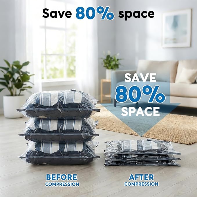 Mapambo Travel Vacuum Bags with -60000Pa LED Electric Pump, 15 Pack Vacuum Seal Bags for Clothing Travel in 3 Combo sizes, Space Saver Vacuum Storage Bags, Saving up to 80% of Space (15 Combo)
