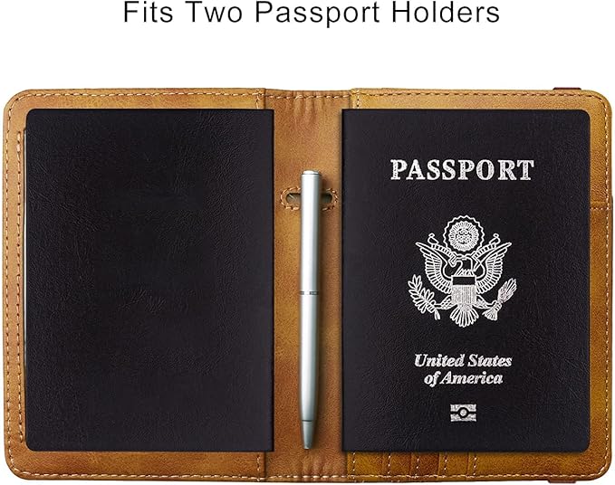 WALNEW Passport Holder for Travel, RFID Passport Cover Wallet for Women Men, PU Leather Passport Book Card Holder Case with Pen, Travelling Essentials for Flying