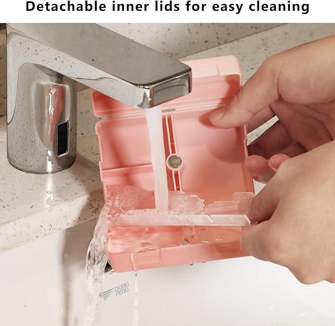 FYY 2 Pcs Daily Pill Organizer, 7 Compartments Portable Pill Case Travel Pill Organizer,[Folding Design] Pill Box for Purse Pocket to Hold Vitamins,Cod Liver Oil,Supplements and Medication-Pink+Navy