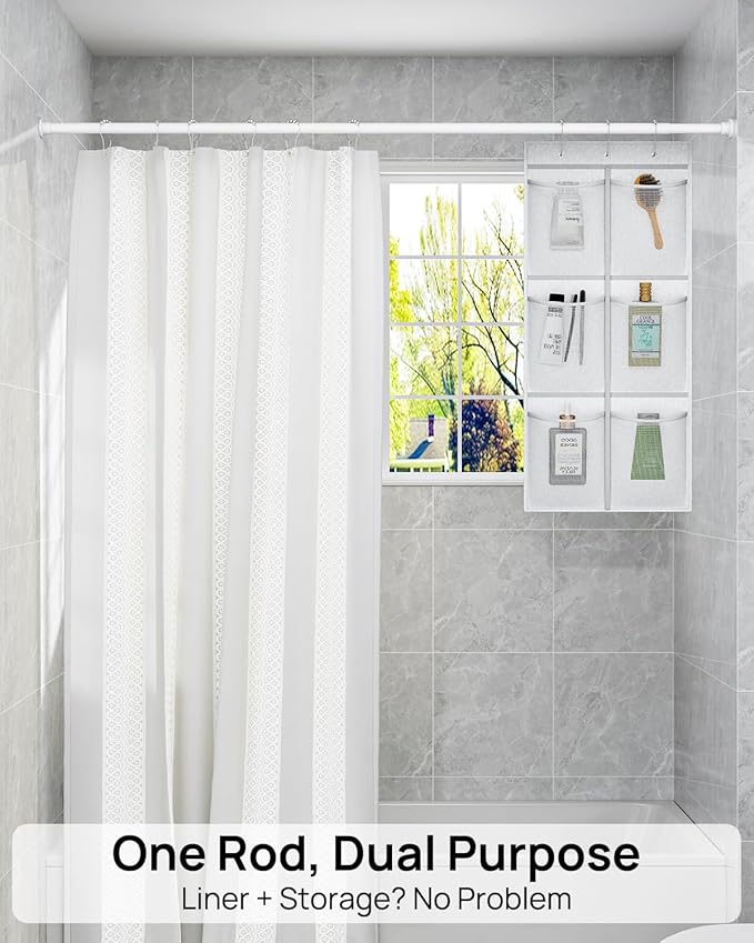ALLZONE Shower Curtain Rod Tension No Drill, 42-83 Inches, Heavy Duty Tension Curtain Rod, Rustproof Shower Rods for Bathroom, Adjustable Spring Tension Rods for Windows, White