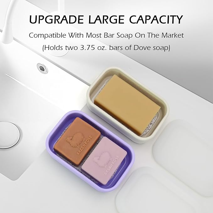 Travel Soap Dish with Lid, Shampoo Bar Holder, Enhanced Leakproof Soap Box,Draining Soap Bar Holder for Traveling, Camping, Outdoor, Gym, Bathroom (Clear&Offwhite)