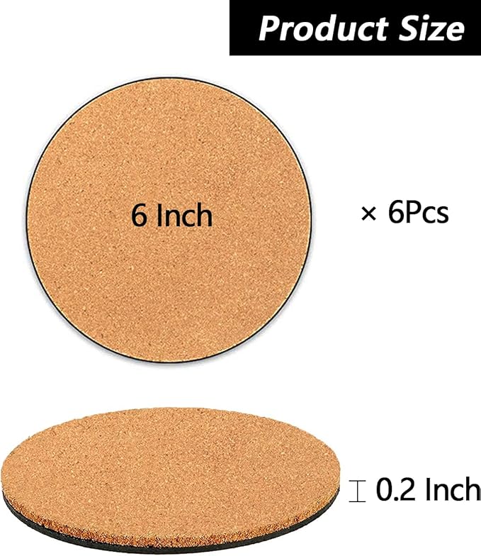 Venyat 6 Pieces Cork Plant Coasters, 6 Inch Cork Plant Mats, Cork Coaster for Planters, Plant Coasters for House Plants Indoors (Nude & Black)