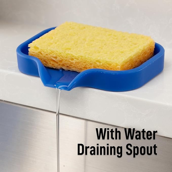 Zulay Kitchen Small Silicone Sponge Holder (4.9x3.3”) – Space-Saving Sink Organizer Tray for Sponge, Soap, Brush & More – Compact Non-Slip Dish for Kitchen & Bathroom (Turkish Sea)