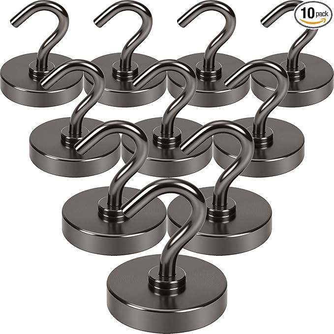 Neosmuk Magnetic Hooks, Heavy Duty 85lb+ Strong Magnet Hook for Cruise Cabins, Cruise Ship Essentials for Hanging, Metal Wall Refrigerator Hangers (Gunmetal, 10 Pack)