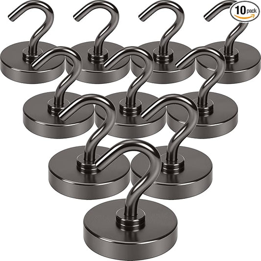 Neosmuk Magnetic Hooks, Heavy Duty 85lb+ Strong Magnet Hook for Cruise Cabins, Cruise Ship Essentials for Hanging, Metal Wall Refrigerator Hangers (Gunmetal, 10 Pack)