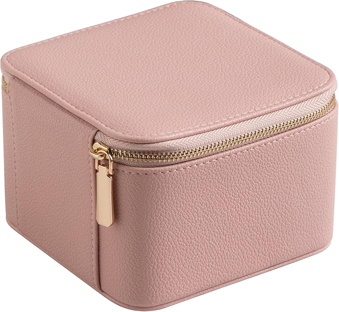 Frebeauty Small Travel Jewelry Box,Travel Jewelry Case with 6 Pouch Bags,Portable Travel Jewelry Organizer,Mini Jewelry Storage,3.35 x 4.9 x 4.8 Inches,Gift Idea for Women Girls(Pink)