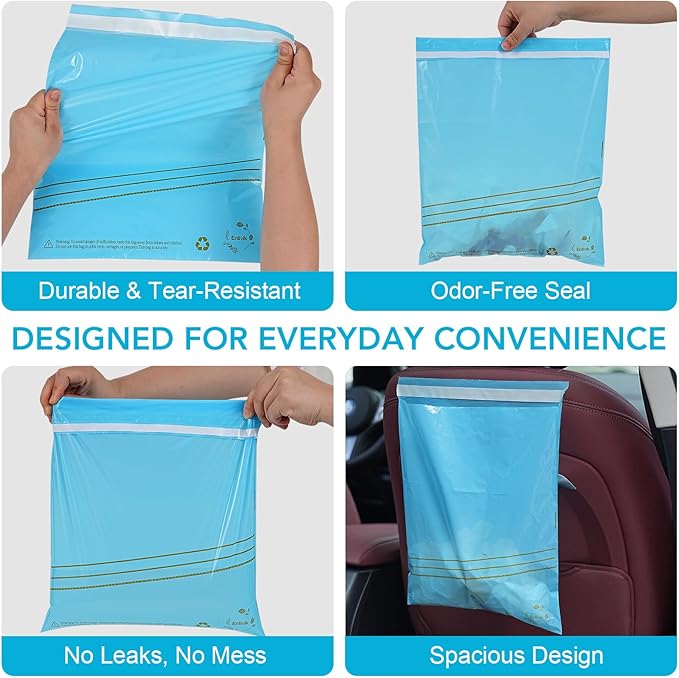 40 Pcs Disposable Car Trash Bag - Large Capacity - Car Garbage Bag Hanging from Headrest - Easy to Stick-On, Leakproof, Smellproof Car Trash Can - Ideal for Travel, Camping, and Home Use (Blue)