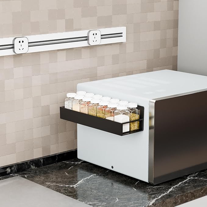 Yieach 4 Pack Black Spice Rack Wall Mount with Adhesive,11.5″L x 3.6″W,Stick on Seasoning Jar Spice Organization for Cabinet Door or Pantry Door,Adhesive Wall Spice Rack for RV,Kitchen,Inside Cabinets