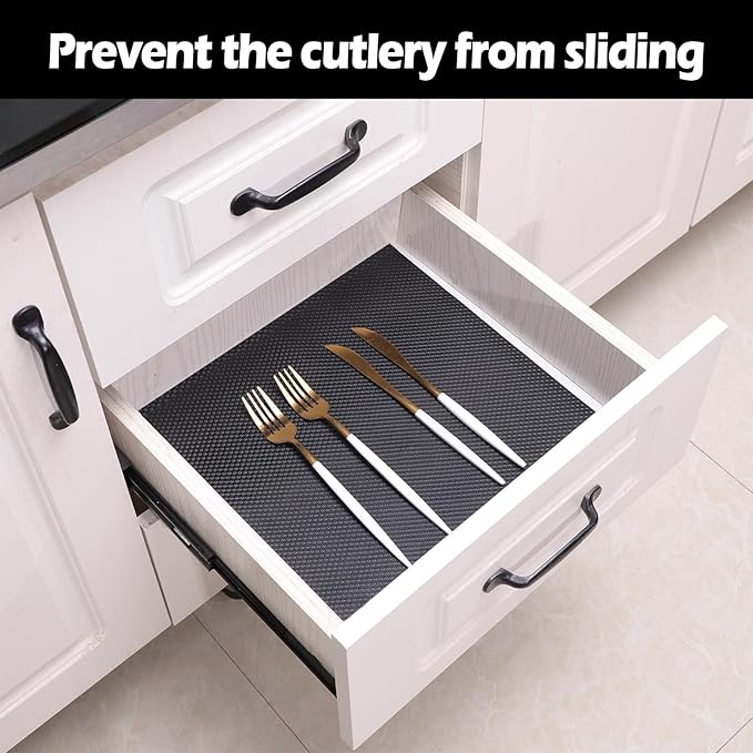 Black Shelf Liner 10.5 in Wide: Thick Easy Cutting Pantry Wire Shelves Liners - Waterproof Kitchen Cabinet Liner for Shoe Rack - Multi-Size 10.5" x 145.7"