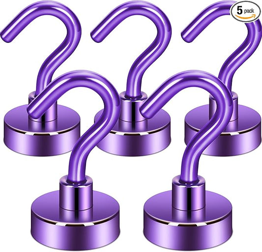 Neosmuk Magnetic Hooks, Cruise Ship Essentials, 30lb+ Heavy Duty Magnetic Hooks for Cruise Cabins, Refrigerator, Grill, Hanging, and Travel | Extra Strong Must-Haves Magnet Hook,Purple,5 Pack