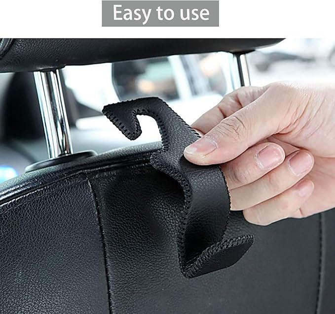 AMVOYOA Headrest Hooks for Purses and Bags, Car Back Seat Headrest Hanger Vehicle Beige Leather Storage Hook, Pack of 2