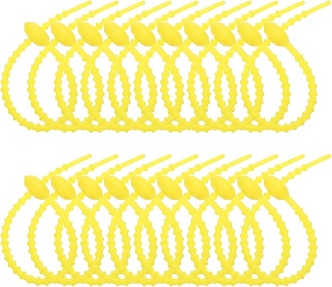 PATIKIL 8 Inch Silicone Cable Ties, 20pcs Rubber Reusable Twist Zip Ties Organizer for Home Office Kitchen Food bags Wires Adjustable Bag Clip, Fluorescent Yellow