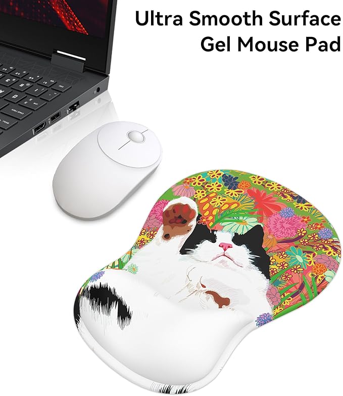 eulps Mouse Pad with Gel Wrist Rest, Ergonomic Comfortable Computer Wrist Support for Laptop, Pain Relief Mousepad with Non-Slip PU Base for Office & Home (Sleeping Cat)
