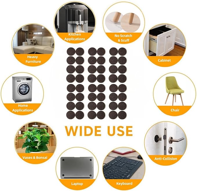 Furnigear Felt Furniture Pads for Hardwood Floors - Self-Adhesive Chair Felt Pad, Floor Protector for Furniture Feet, Furniture Slider Moving Furniture Smoothly, Anti-Scratch 48 Pcs 1-1/2" Round Brown