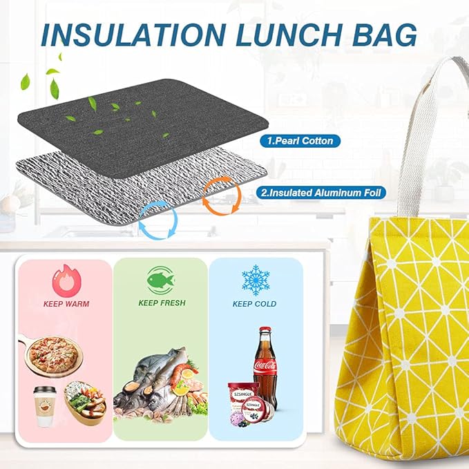 iknoe Insulated Lunch Bag for Women & Adults, 9L Foldable Wide-Open Cooler Bag with Pockets, Leakproof & Portable, for Picnic, Office, Beach (Yellow)