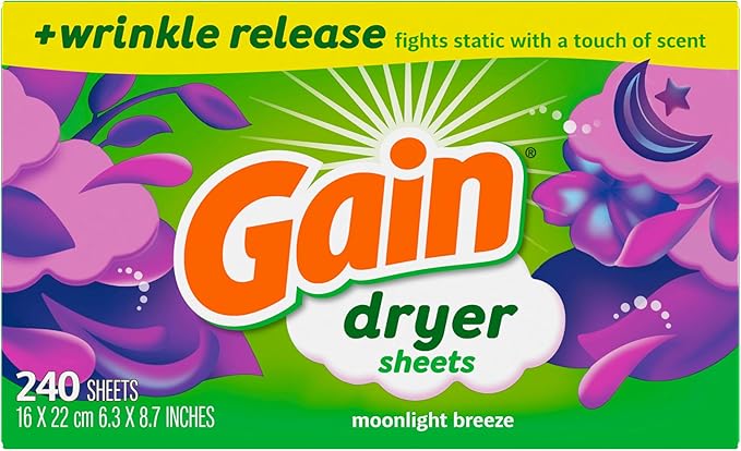 Gain Moonlight Breeze Anti Static Dryer Sheet, For Laundry Wrinkle Care, 240 Count