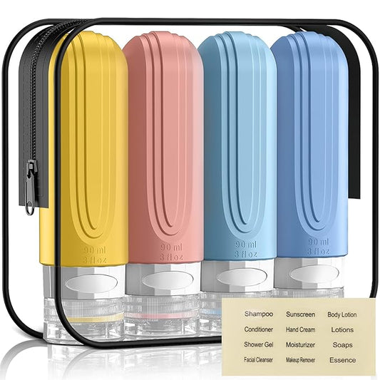 Travel Bottles for Toiletries, 3oz TSA Approved Travel Size Toiletries, Silicone Leak-Proof Refillable Containers, Squeezable Liquid Essentials Bottles W/Clear Bag (COLORFUL)
