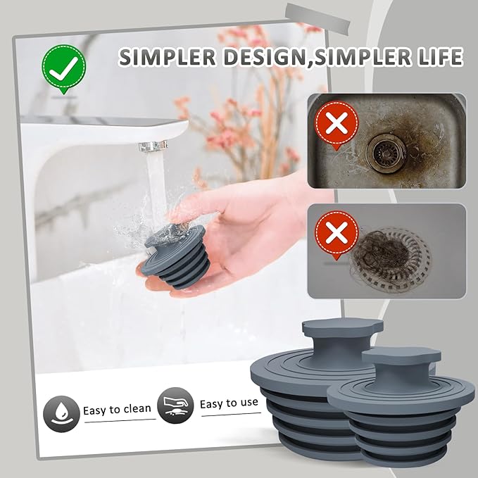 Bathtub Drain Stopper - 2 Pack Universal Shower Drain Cover & Sink Strainer, Tub Stopper Bathtub Drain for Bathroom, Tub, and Shower Drain - Easy Install Shower Drain (Dark Gray)