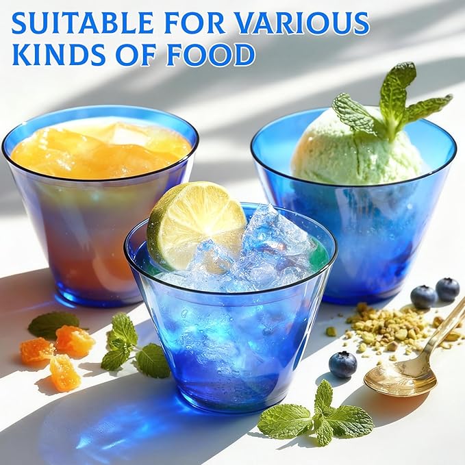 9 oz Clear Plastic Disposable Cups for Cocktail 150 Pack Fancy Cocktail Cup for Party Stemless Wine Glasses for Party Wedding Graduation Birthday，Royal Blue