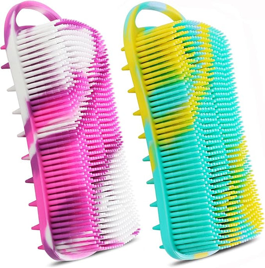 2PCS Silicone Body Scrubber, Loofah for Women, Gentle Exfoliating Shower Cleaner Bath Brush, Rubber Body Wash Deep Cleaning & Exfoliator & Massage, Travel-Friendly for Bathroom