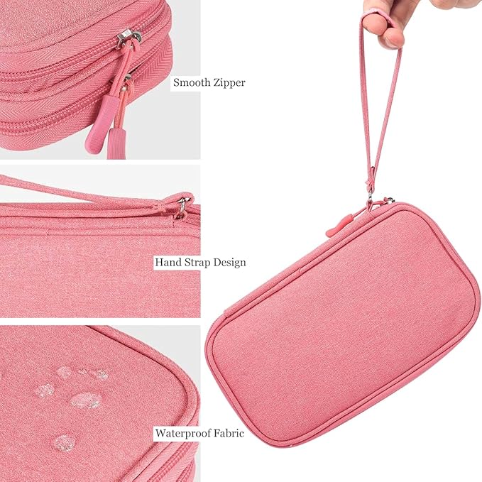 Travel Electronics Organizer, Waterproof Cable Organizer Bag, Accessories Storage Case Pouch for Cable, Cord, Charger, Phone, Power Bank, Earphone (Dark Pink, Medium)