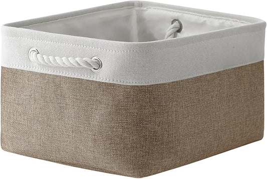 TheWarmHome Storage Basket for Organizing- 15.7x11.8x8.2 inch 1 Pack Fabric Storage Cubes for Shelves Organizer Book Gift Laundry Box Cloth Toy (Whiet & Khaki)