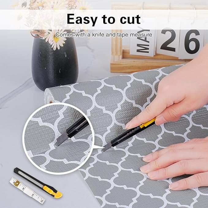 Drawer and Shelf Liner for Kitchen Cabinet,Non-Adhesive Cabinet Liner 24in x 20FT,Waterproof Shelf Paper Non-Slip Mats Cupboard Liner Contact Protect Dresser/Shelves/Table-Grey Lantern