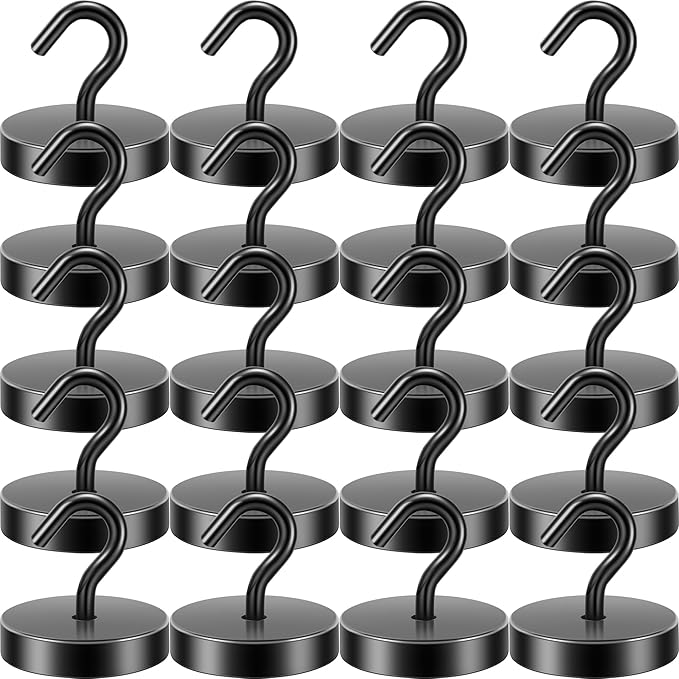 Neosmuk Magnetic Hooks, Cruise Ship Essentials, 100lb+ Heavy Duty Magnetic Hooks for Cruise Cabins, Refrigerator, Grill, Hanging, and Travel | Extra Strong Must-Haves Magnet Hook,Black,Pack of 20