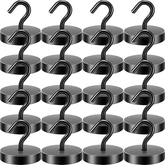 Neosmuk Magnetic Hooks, Cruise Ship Essentials, 100lb+ Heavy Duty Magnetic Hooks for Cruise Cabins, Refrigerator, Grill, Hanging, and Travel | Extra Strong Must-Haves Magnet Hook,Black,Pack of 20