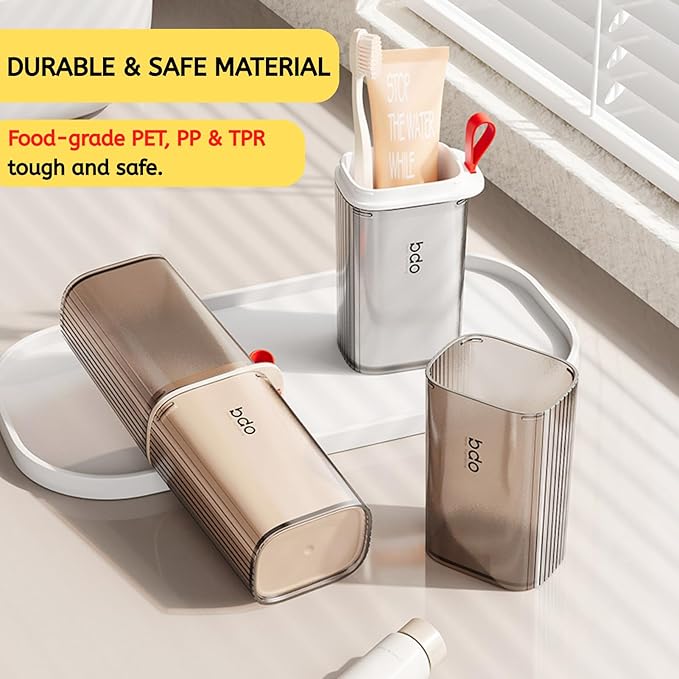 Toothbrush Travel Case, 2 in 1 Toothbrush Holder and Rinse Cup, Large Capacity Toothbrush Cup with Cover, Portable Travel Toothbrush Holder for Traveling, Camping, Trip - 1Pcs - Grey&White