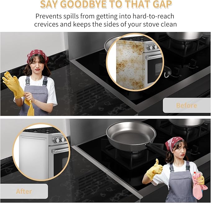 Stove Gap Covers 316 Stainless Steel,2 Pack Stove Gap Filler,Heat Resistant Stove Gap Guards,Slide in Range Trim Kit,Easy Adjustable Length 13.8" to 27.5",Width 0.78",Fits Narrow Gaps,Sliver