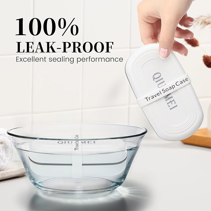 Shampoo Bar Holder and Soap Case | Leakproof Travel Container with Lid & Drain Tray | Includes Silicone Strap and Mesh Soap Bag | for Bathroom, Shower, Camping, Gym Travel (White, Large)