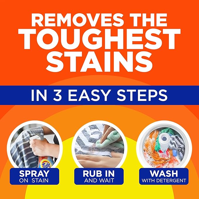 Tide Laundry Stain Remover Spray with Oxi, Stain Remover for Clothes, Carpet, Upholstery, Pet Bedding, & More, Stain Treater Spray for Tough Stains from Wine, Coffee, Grease, 21.5 Fl Oz (Pack of 4)