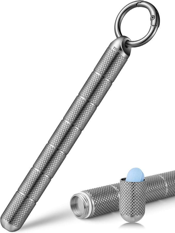 TISUR Titanium Keychain Pill Holder Small Metal Pill Case, Pill Organizer Portable Waterproof Pill Container, Travel Pill Bottle Box for Purse (Tiny-0.39in 7 Separate Compartments)