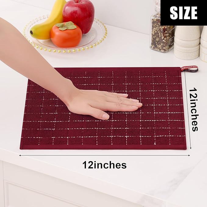 Homaxy 100% Cotton Terry Kitchen Dish Cloths, Ultra Soft and Absorbent Dish Towels for Kitchen, Suitable for Drying and Washing Dishes, 6 Pack, 12 x 12 Inches, Burgundy Red