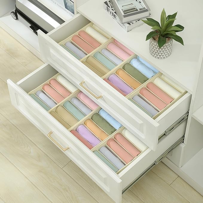 Qozary 3 Pack Sock Underwear Drawer Organizer Dividers, Non-Woven Fabric Collapsible Cabinet Closet Storage Boxes for Clothes, Socks, Lingerie, Underwear, Tie, Belt, Baby, Bedroom (Beige, 6 Cells)