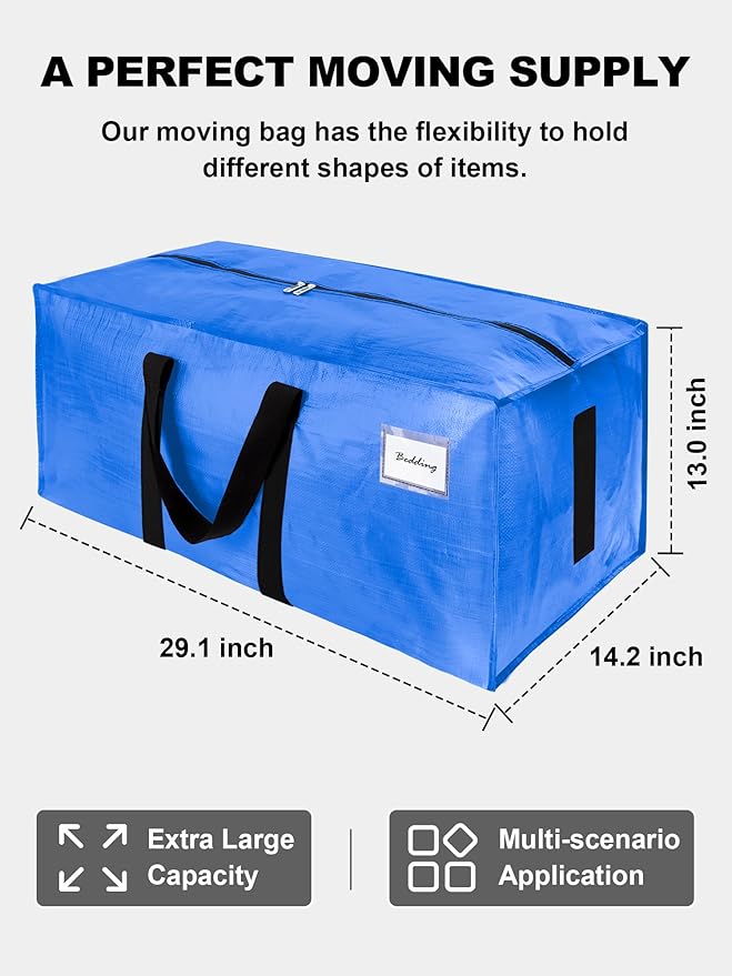 HOMESURE Supports 200lbs Heavy Duty Moving Bags - Strong Zipper & Wrap-Around Handles - Water-Resistant Storage Totes, Durable Alternative to Moving Boxes - 12 Pack - Sky Blue
