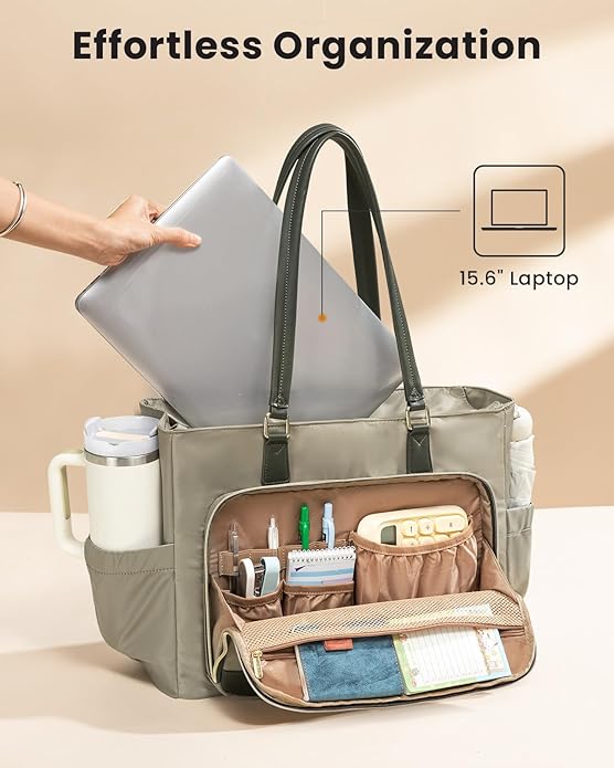 LOVEVOOK Lunch Tote Bag for Women, Work Bag with Insulated Lunch Compartment, Laptop Bag, Large Lunch Bag for Teacher, Daily
