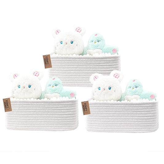 COMFY-HOMI 13" x 8.5" x 5.1" Storage Baskets for Organizing | Cotton Rope Woven Basket | Toy Storage Bin Box | Basket for Shelves, Closet Organizer Bin, Decorative Closet Shelf, 3 Pack, White