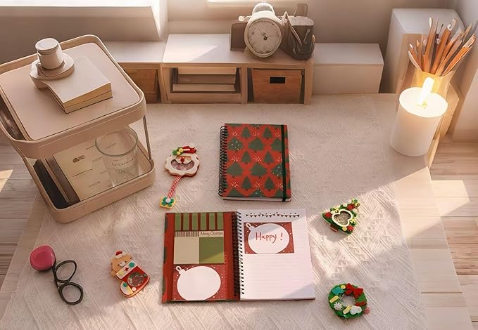 A5 Christmas Sticky Notebook,9 pads of decorated sticky notes and a handy notebook,Christmas Note Pads Teacher Appreciation Gift XMS Gift Writing Memo Pads School Office Supplies and Daily Life Organization (Ginger)