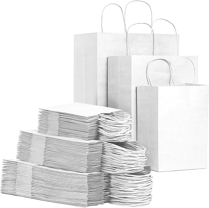 FACEBAG 120 Pack White Kraft Paper Bags with Handles Bulk, Assorted Sizes Gift Bags for Favors Grocery，Retail，Party，Festival，Wedding，Birthday，Shopping，Business，Goody Craft Merchandise Take Out Sacks