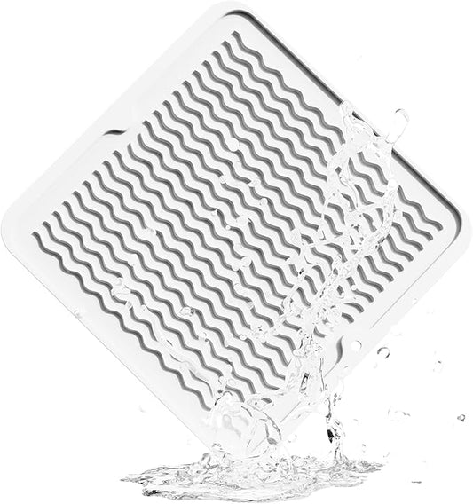 ZLR Silicone Dish Drying Mat for Kitchen Counter, Eco-Friendly Fast Dry Dish Mat, Easy Clean Multi Usage Drying Matt, Heat Resistant Trivet, 12" x 12" Middle, Milk White