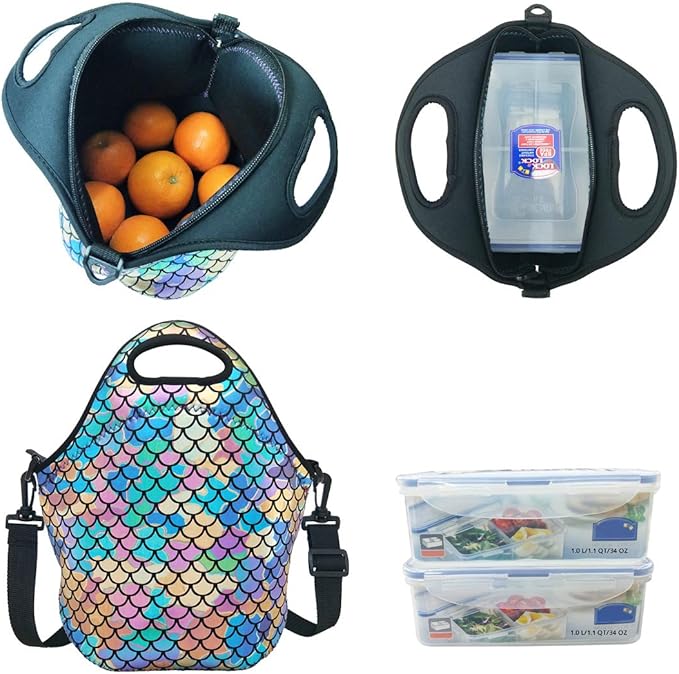YOUDA Insulated Lunch Bag Neoprene Shoulder Lunch Tote Boxes Bags for Women Men Work Office Outdoor Picnic Travel (Colorful)