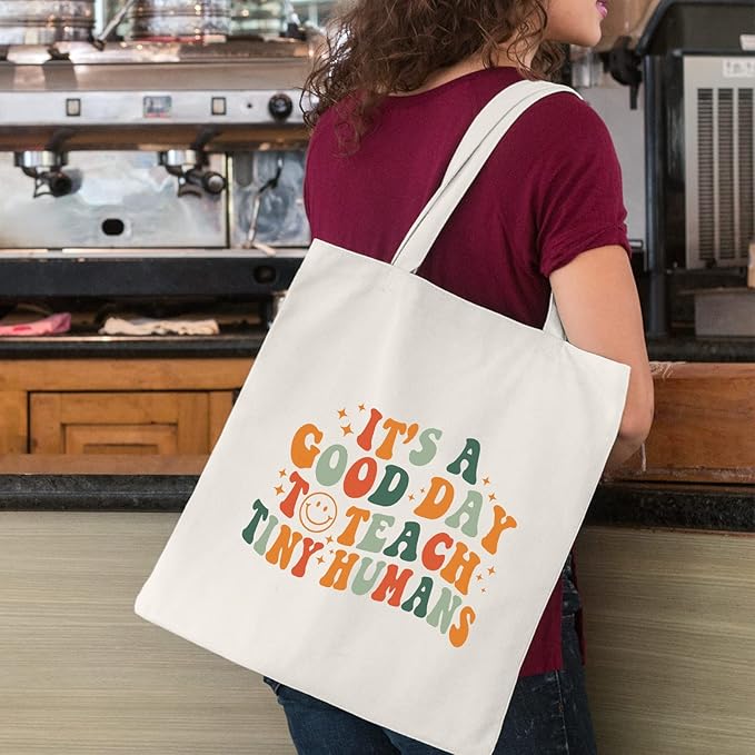 Kimoli Teacher Appreciation Gifts School Canvas Tote Bags Aesthetic Travel Beach Bag Summer Reusable Grocery Shopping Bag