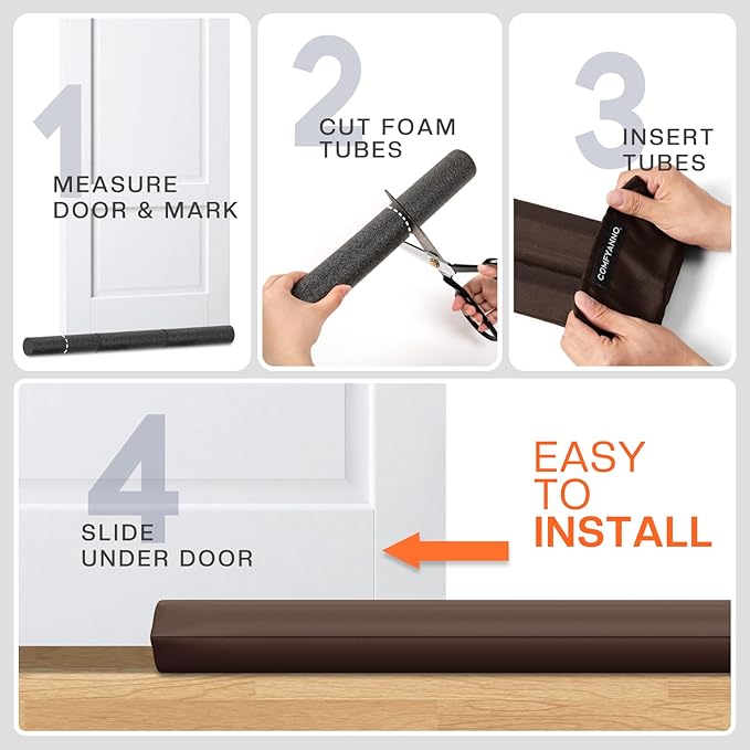 Comfyanno Under Door Draft Stopper - Bottom Door Gap Filler & Seal - Fits 24” to 30” Door, Block Cold Air, Noise, Sound, Wind, Bugs, Easy to Install, Double Side Block, No Adhesive, Brown
