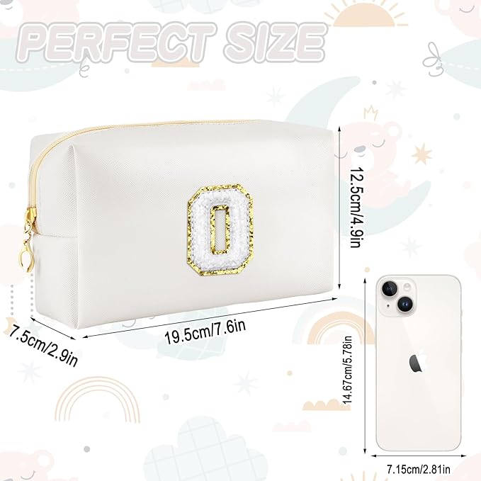 Gifts for Girls Initial Makeup Bag Personalized Cosmetic Bag with Zipper Cute Travel Toiletry Bags Waterproof PU Preppy Makeup Pouch Birthday Gift for Teen Girls Women(White O)